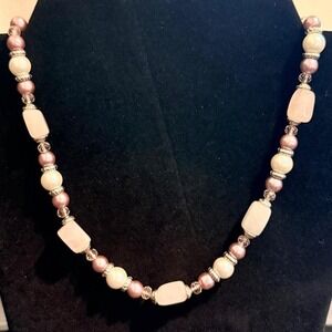 Shades of Purple Beaded Necklace with Silver & Pearl Accents
